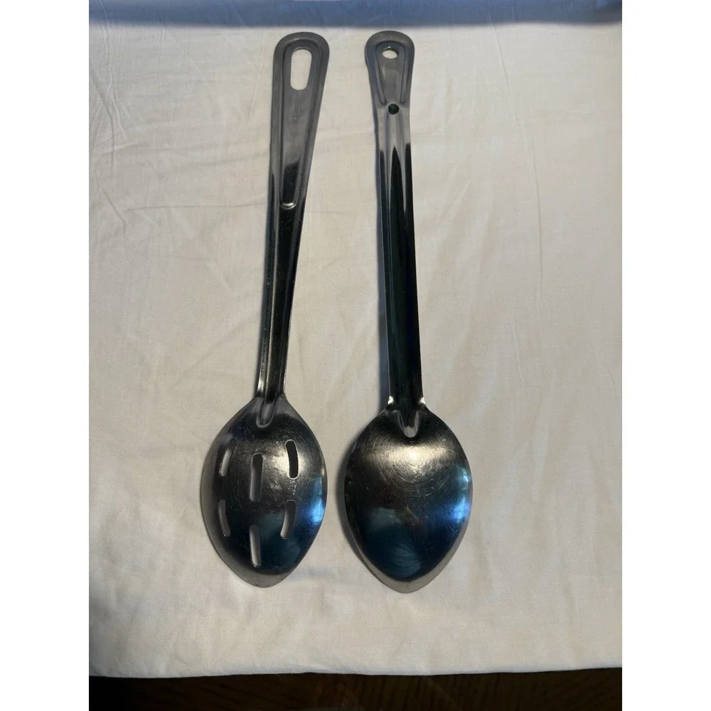 Vintage Serving Spoon & Slotted Spoon Stainless Steel Set